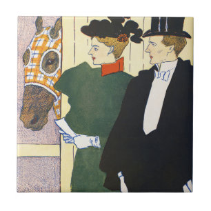 Old Money Aesthetic Vintage Horse Racing Print Tile