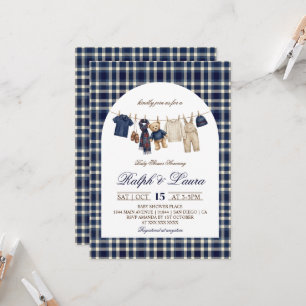 Old Money Bear Blue Boy Baby Shower Invitation