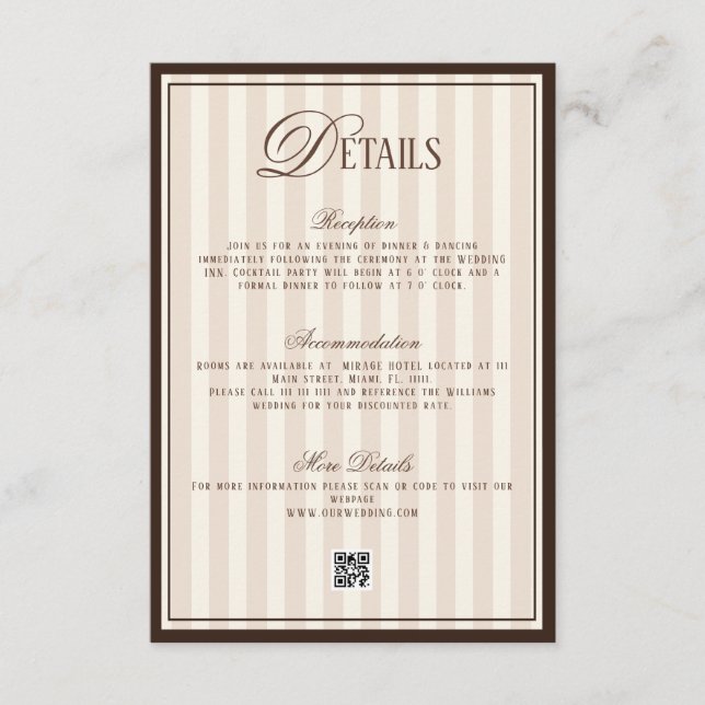 Old Money Beige Ivory Brown Wedding Details  Enclosure Card (Front)