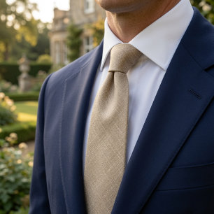 Old Money Beige Linen Birdseye Tweed Fabric Tie