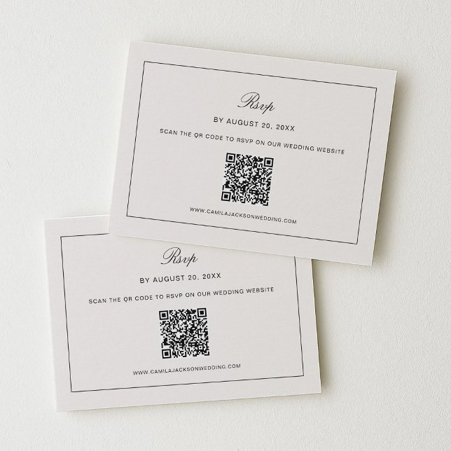 Old Money Black and Ivory Wedding RSVP Qr Code Enclosure Card (Creator Uploaded)