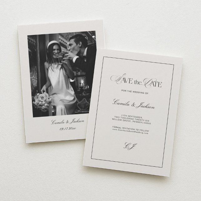 Old Money Black and Ivory Wedding Save the Date Invitation (Creator Uploaded)