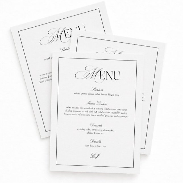 Old Money Black and White Wedding Menu Card (Creator Uploaded)