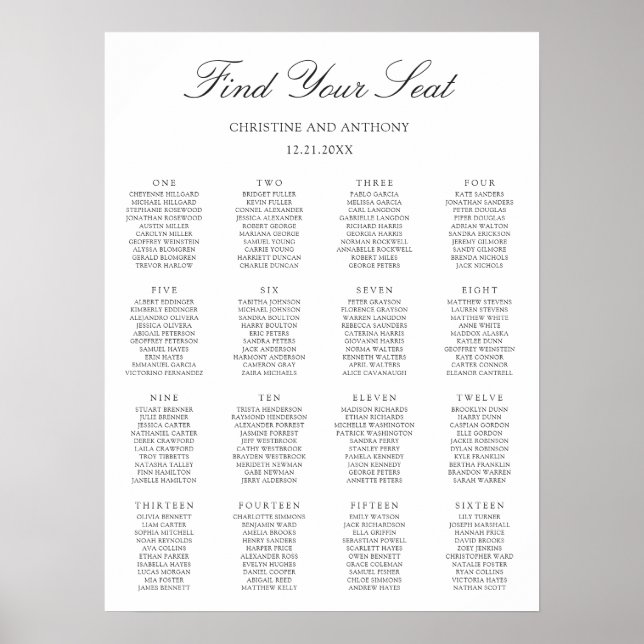Old Money Black and White Wedding Seating Chart (Front)