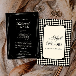 Old Money Black Ivory Checkered Rehearsal Dinner  Invitation