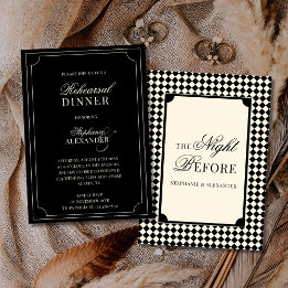 Old Money Black Ivory Chequered Rehearsal Dinner Invitation