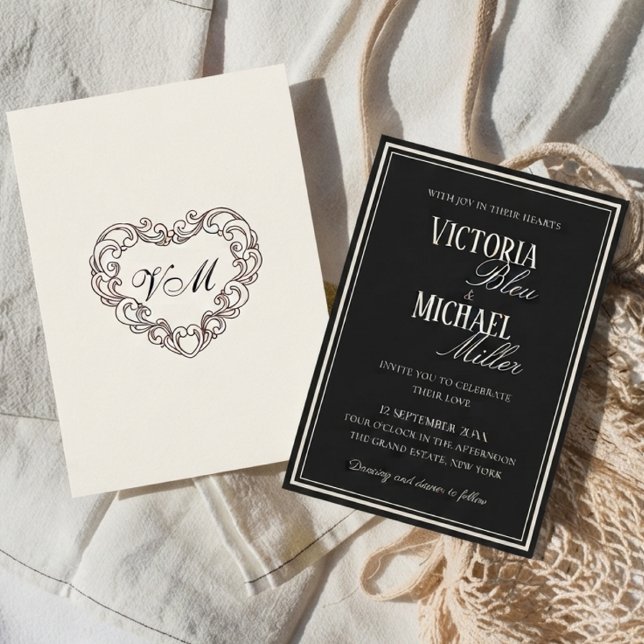 Old Money Black & Ivory Classy Wedding Invitation (Creator Uploaded)