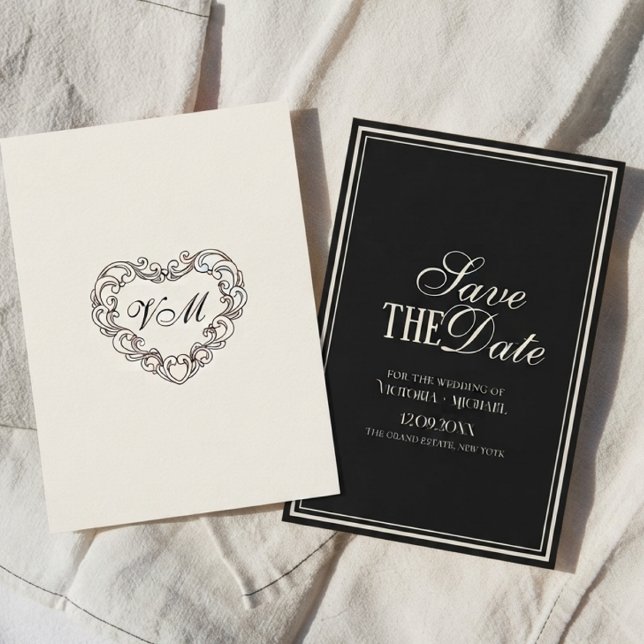 Old Money Black Ivory Cream Timeless Fancy Wedding Save The Date (Creator Uploaded)