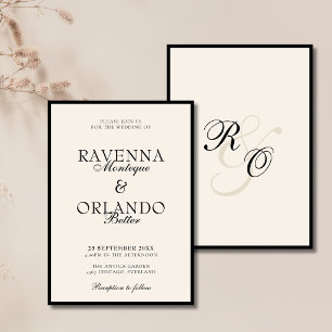 Old Money Black Ivory Monogram Timeless Wedding Invitation