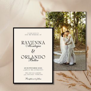 Old Money Black Ivory Photo Timeless Wedding Invitation