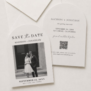 Old Money Black & Ivory Wedding Save the Date Arch Invitation