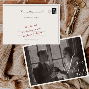 Old Money Black & White Calligraphy Wedding Photo Save The Date