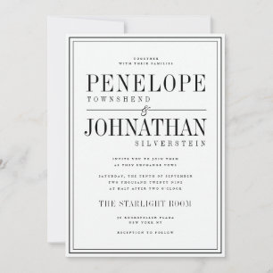 Old Money Black White Serif Text Border Wedding Invitation