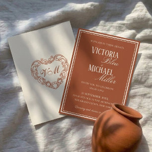 Old Money Boho Terracotta Ivory Chic Wedding Invitation