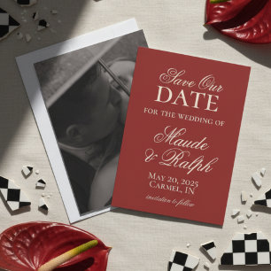 Old Money Bold Red Photo Wedding Save the Date