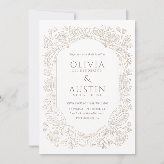 Old Money Botanical Wedding | Heirloom Taupe  Invitation (Front)