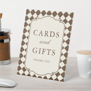 Old Money Brown Chequered Wedding Cards & Gifts Pedestal Sign