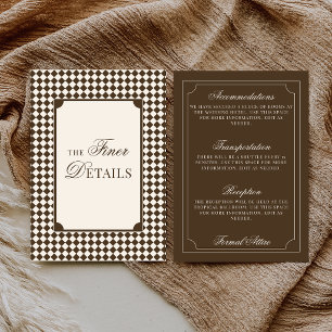 Old Money Brown Ivory Chequered Wedding Details Enclosure Card