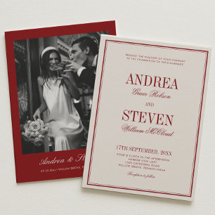 Old Money Burgundy  and Cream Wedding  Invitation