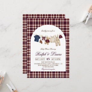 Old Money Burgundy Bear Baby Shower Invitation