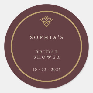 Old Money Burgundy Bridal Shower Classic Round Sticker