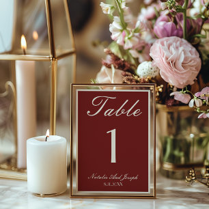 Old Money Burgundy Cream Wedding Table Number