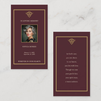Old Money Burgundy Funeral Prayer Card