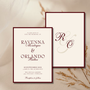 Old Money Burgundy Ivory Monogram Luxury Wedding Invitation