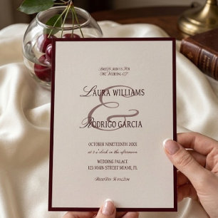 Old Money Burgundy Ivory Wedding Invitation