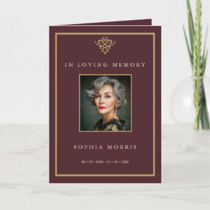 Old Money Burgundy Photo Memorial Funeral Program Card