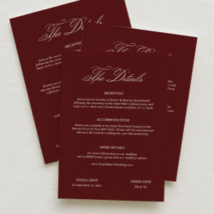Old Money Burgundy Wedding Details Enclosure Card