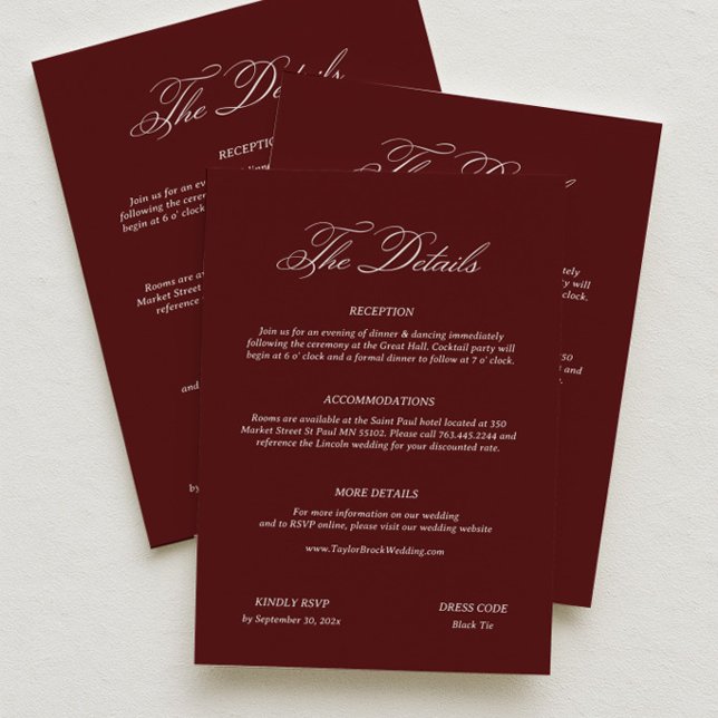Old Money Burgundy Wedding Details  Enclosure Card (Creator Uploaded)