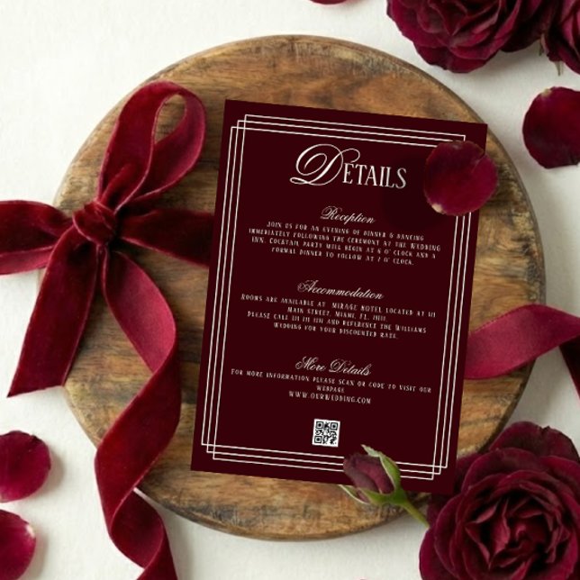 Old Money Burgundy Wedding Details  Enclosure Card (Creator Uploaded)