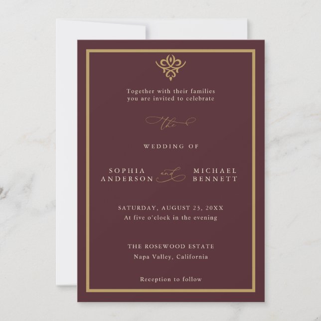 Old Money Burgundy Wedding Invitation (Front)
