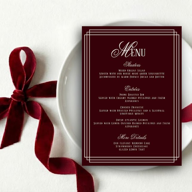 Old Money Burgundy Wedding Menu  Card (Creator Uploaded)