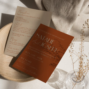 Old Money Burnt Orange Gold All In One Wedding Invitation