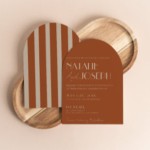Old Money Burnt Orange Gold Arched Wedding  Invitation