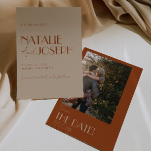 Old Money Burnt Orange Gold Retro Photo Wedding Save The Date