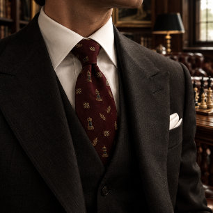 Old Money Chess Rook Bishop Pawn Burgundy Tie
