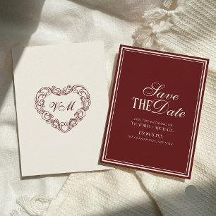 Old Money Chic Burgundy Ivory Fancy Luxury Wedding Save The Date