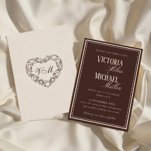 Old Money Chocolate Brown Chic Wedding Invitation