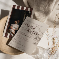 Old Money Chocolate Brown Stripes Photo Wedding 