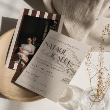 Old Money Chocolate Brown Stripes Photo Wedding 