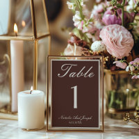 Old Money Chocolate Brown Wedding Table Number