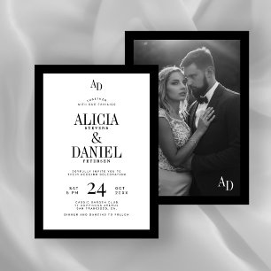 Old money classic black and white photo wedding invitation