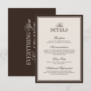 Old Money Classic Brown Cream Wedding Details Enclosure Card
