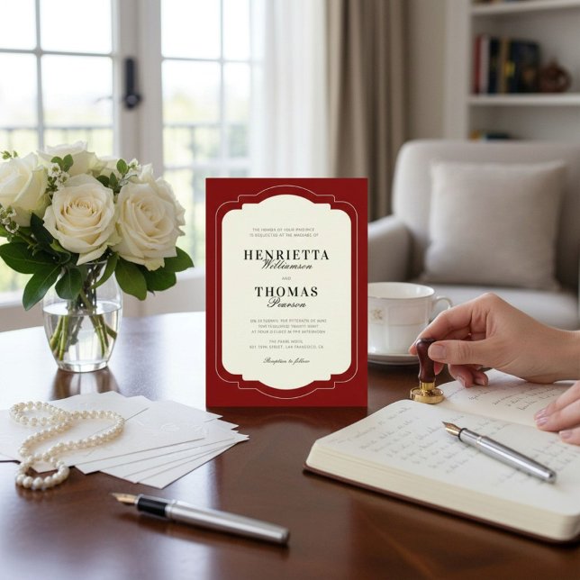 old money Classic Burgundy Script Name Wedding Invitation (Creator Uploaded)