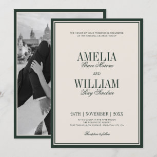 Old Money Classic Luxe Emerald Green Photo Wedding Invitation