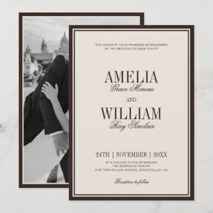 Old Money Classic Luxury Brown Cream Photo Wedding Invitation