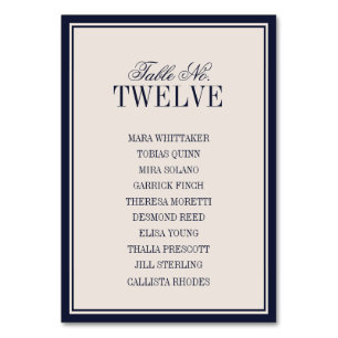 Old Money Classic Luxury Navy Blue Cream Wedding Table Number